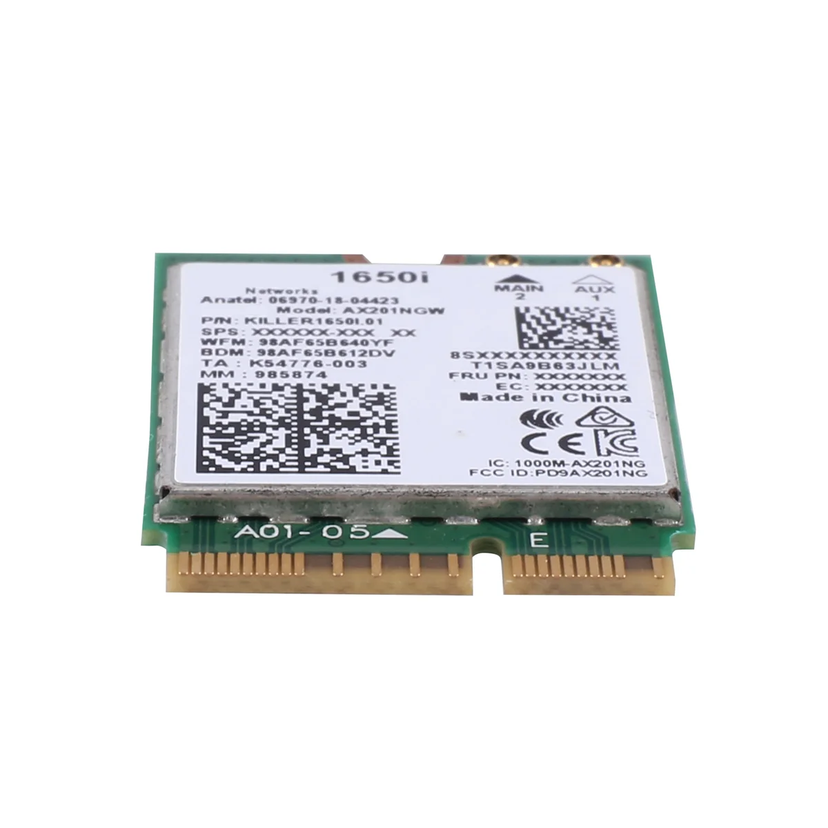 윈도우용 BT 5.0 노트북 와이파이 카드, 듀얼 밴드 무선 카드, 1650I AC AX201NGW, WiFi6, 802.11AX, A, B, G, N