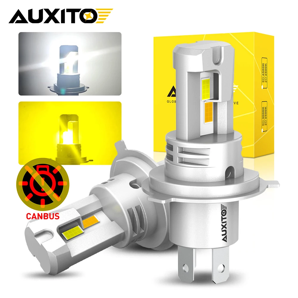 AUXITO 2Pcs Canbus H4 LED Bulb 20000LM High Low Beam HB2 9003 Motorbike Car Headlight Dualvision White Yellow H4 LED Headlamp