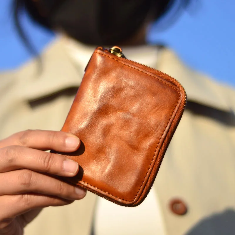 

AETOO винтажный женский кошелек, кожаный зажим на молнии, зажим для денег, слой из воловьей кожи, индивидуальный молодежный, из мягкой кожи, короткий вертикальный