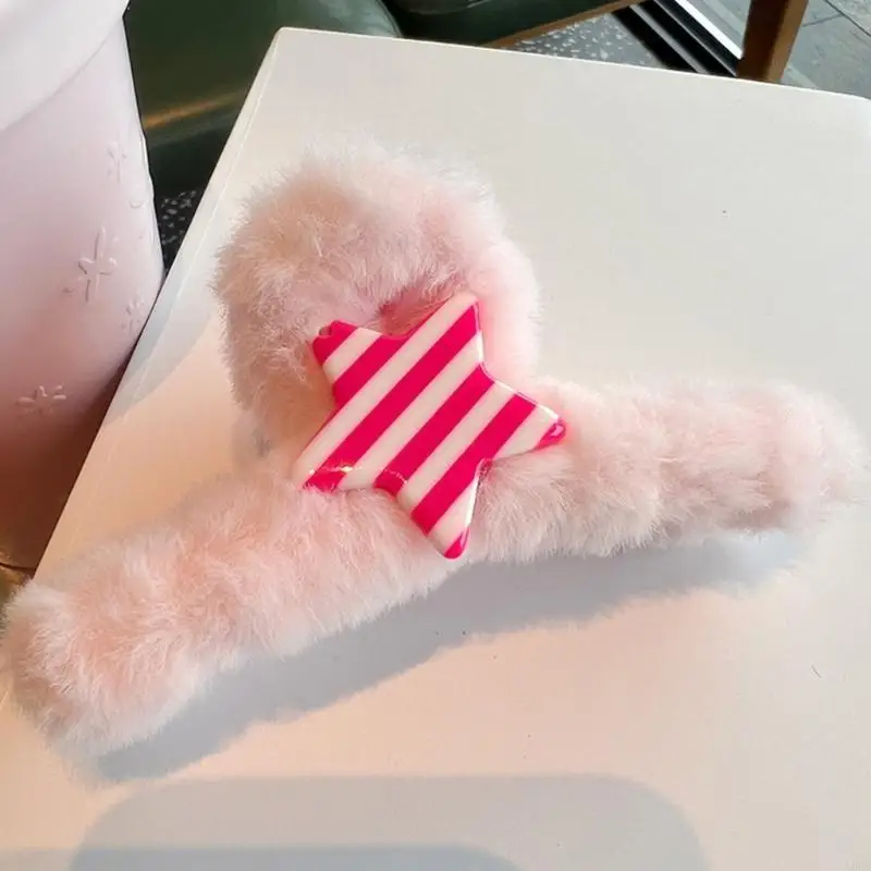 نجمة خماسية وردية اللون من القطيفة لاصطياد الشعر على شكل نجمة Bowknot للفتيات Y166 #3