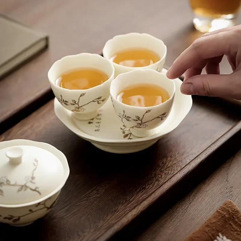 1 Pc Chinese Hand-painted Peach Blossom Tea Cup Ceramic Tea Bowl Vintage Personal Teacup Handmade Tea Set Travel Meditation Cup
