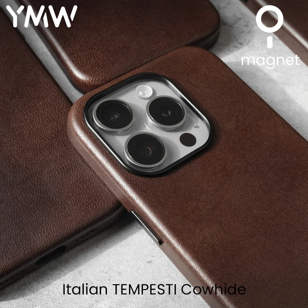 

YMW Italian Genuine Leather Case for iPhone 15 14 Pro Max Magnetic Cowhide Phone Cover