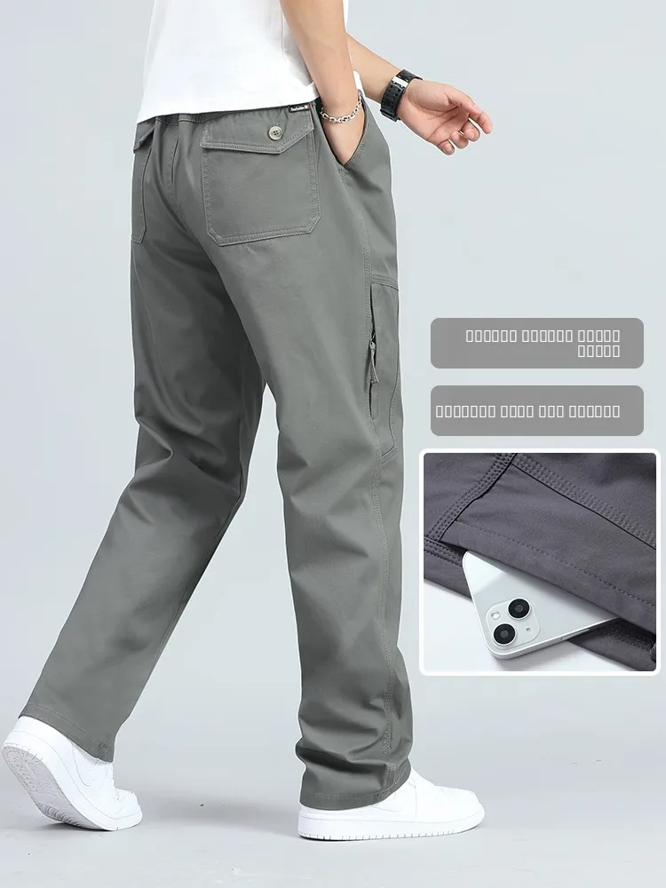 

Весенне-осенние тонкие рабочие брюки из чистого хлопка для мужчин, свободные, прямого кроя, больших размеров, с множеством карманов, для активного отдыха, повседневные, для молодежи среднего возраста