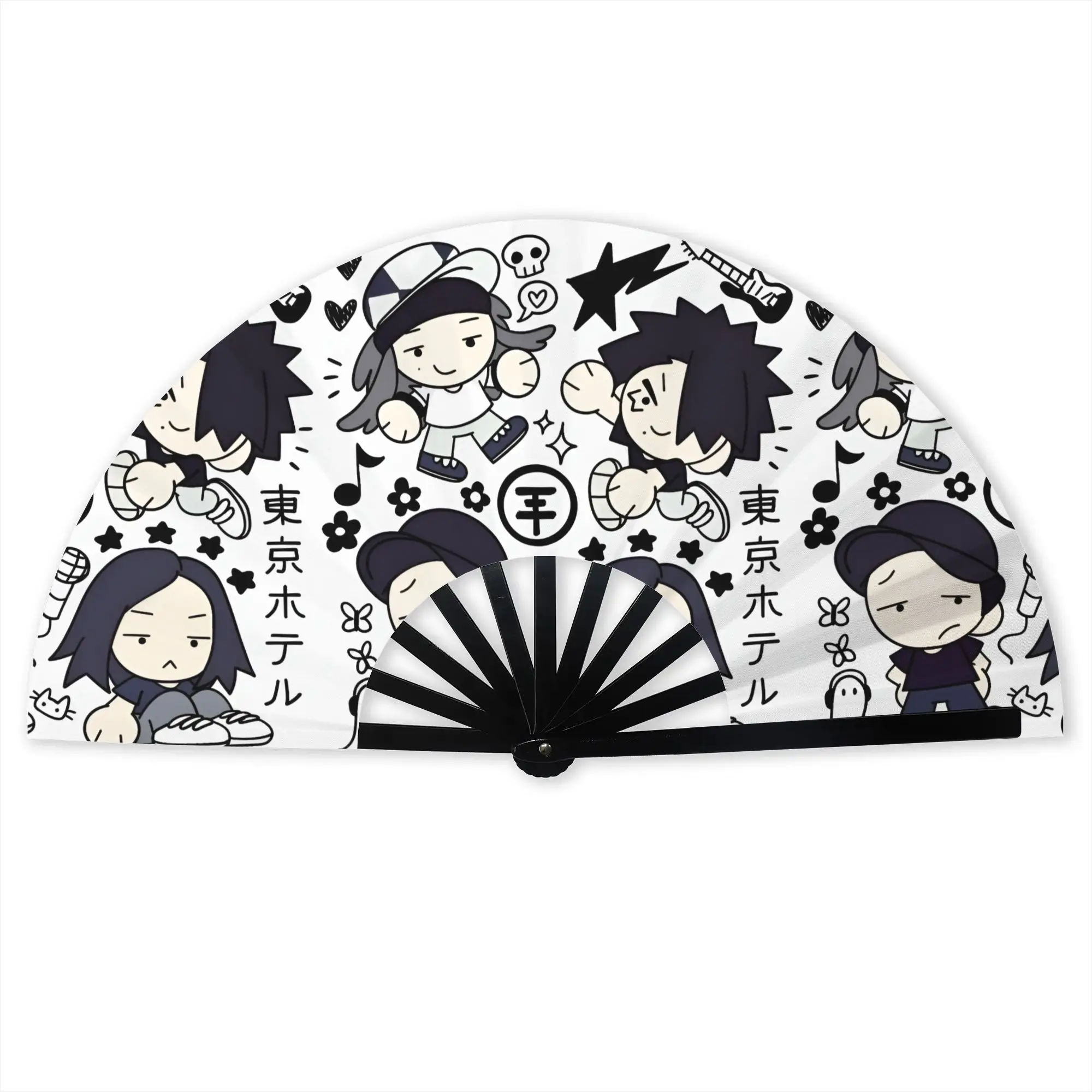 Customized Timeless Rock Music T-Tokios H-Hotels Cute Pocket Fan Camping Classic Folding Fan Chinese Dance Handheld Cooling Fans