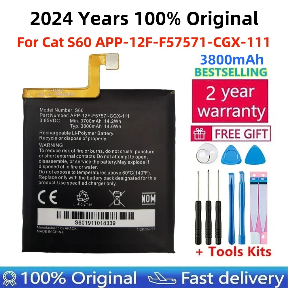 

100% Original Replacement Battery 3800mAh For Caterpillar Cat S60 APP-12F-F57571-CGX-111 Batteries Bateria+Gift Tools +Stickers