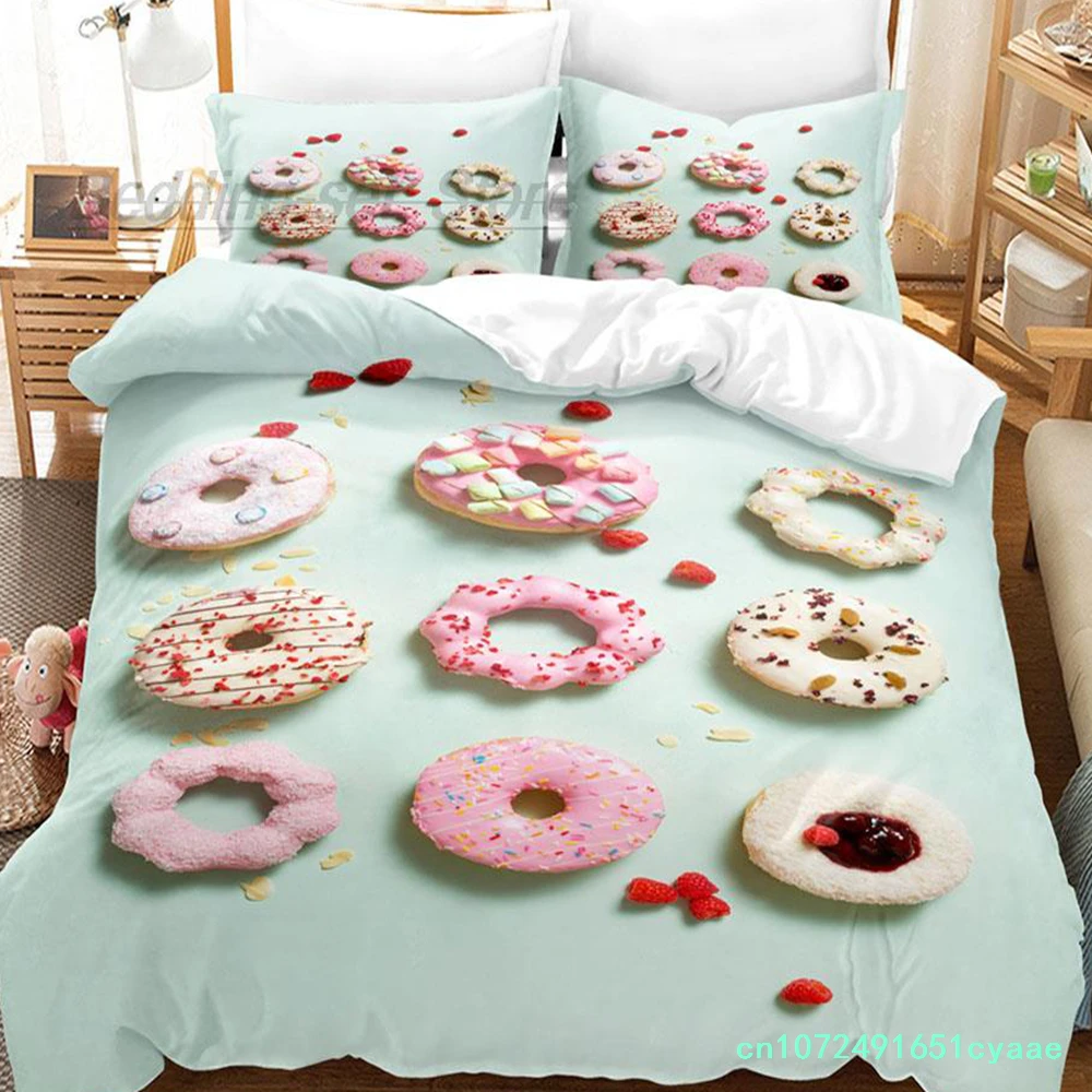 Mis Pastelitos Bedding Set Single Twin Full Queen King Size Bed Set Aldult Kid Bedroom Duvetcover Sets 3D Doughnut Bed Sheet Set