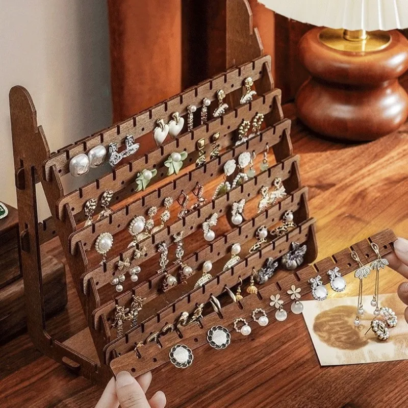 رف القرط الخشبي الأقراط الكبيرة عرض الرف بالجملة مجوهرات المنظم حامل حلية المحمولة حامل تخزين المجوهرات #2