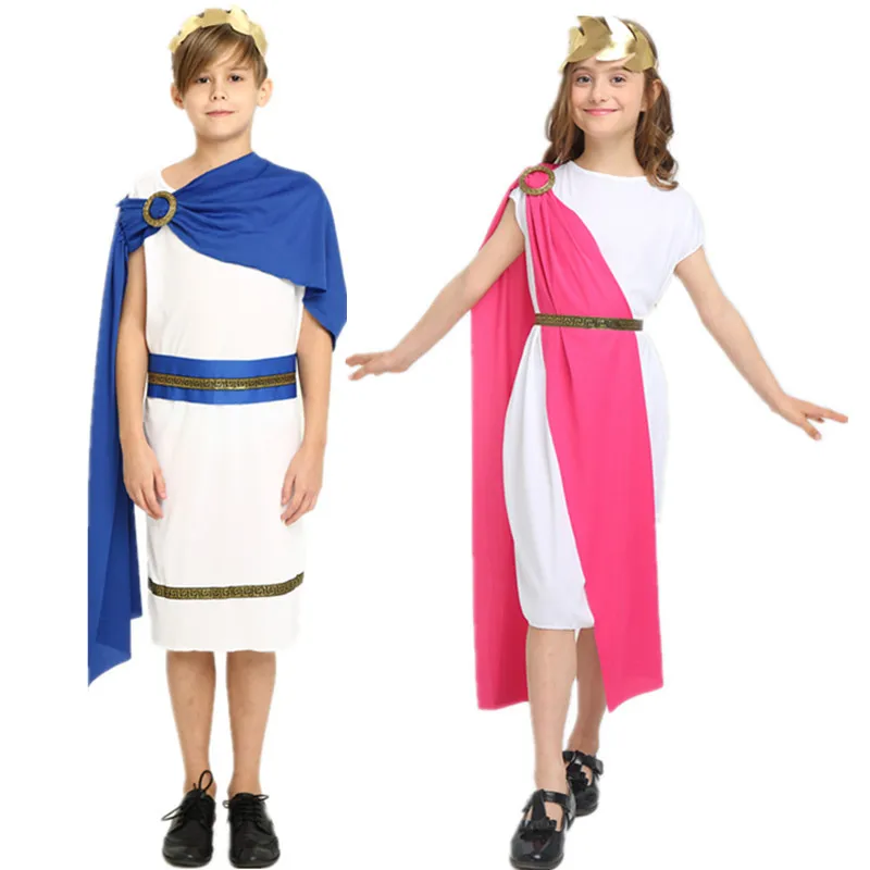 Traje de Halloween da deusa romana para crianças, vestido longo grego Cos, cosplay infantil, roupas de festa de carnaval