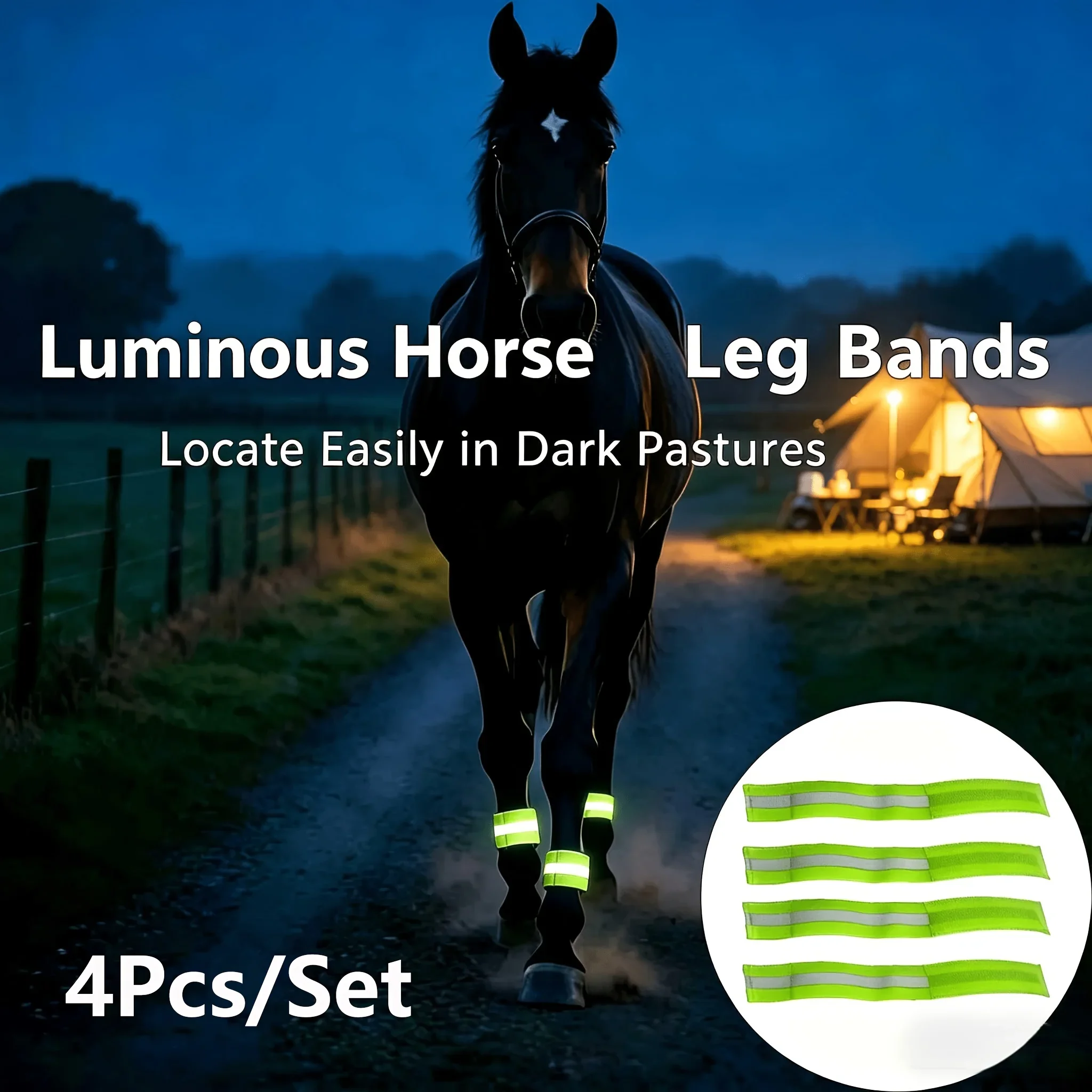4pcs Reflective Leg Wraps, Hi-Vis Horse Bands/Leg Straps,Adjustable Tack for Night Walking, Night Reflective Outdoor Leg Harness