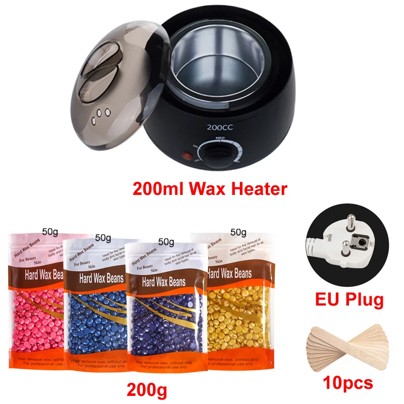 Wachsheizung, Wärmemaschine für Haarentfernung, Enthaarung, Wachs, Epilierer, Paraffinentopf und Holzstäbchen-Set