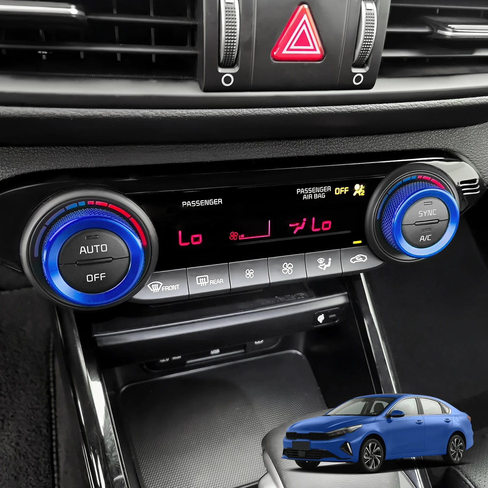 Blue Car Air Conditioner Switch Knob Decoration Ring Cover For Kia Forte 2019-2024 Interior Accessories