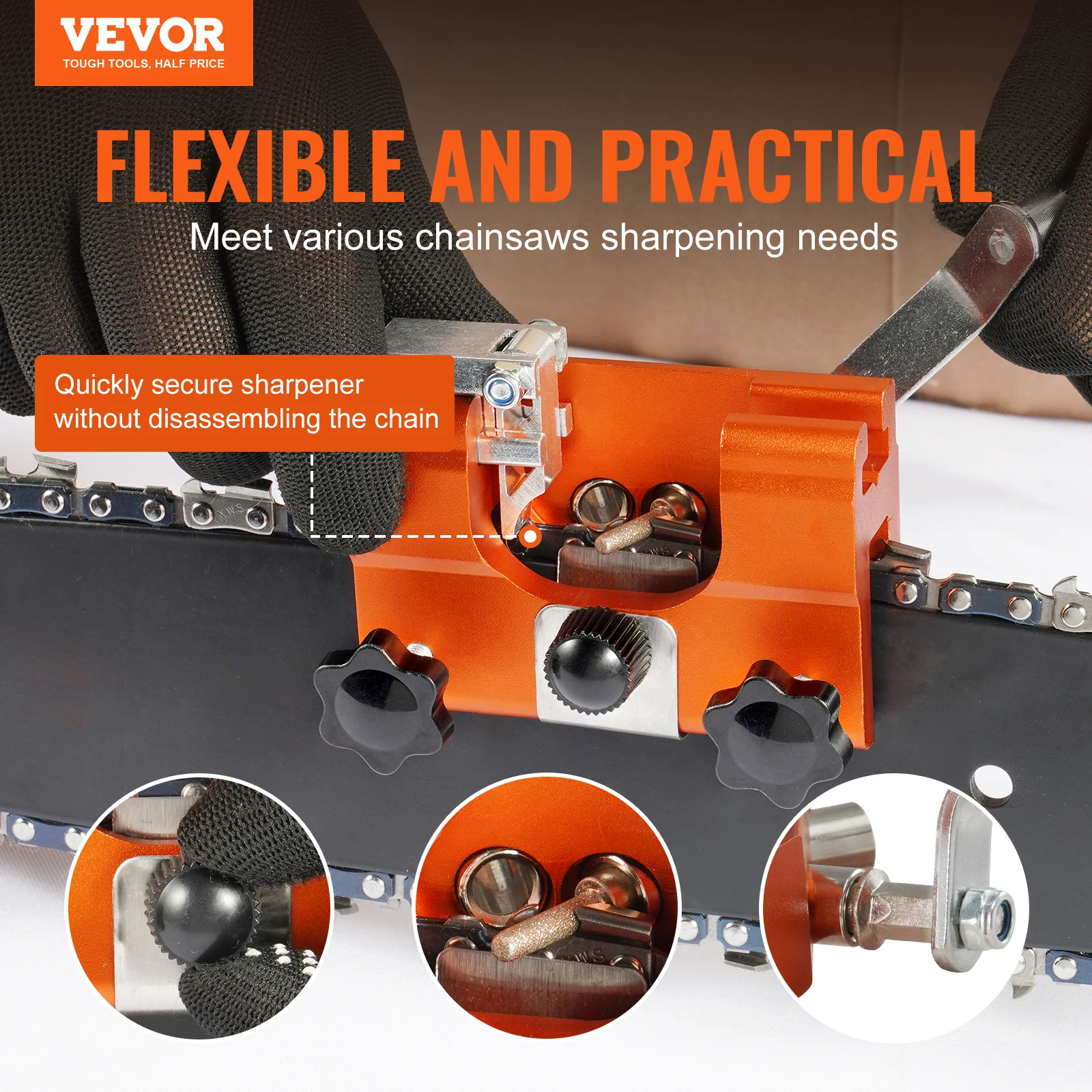 VEVOR Chainsaw Sharpener Hand-Cranked Sharpening Jig for Chain Saws Tool Set with 4 Grinding Heads for Landscaper Lumberjack