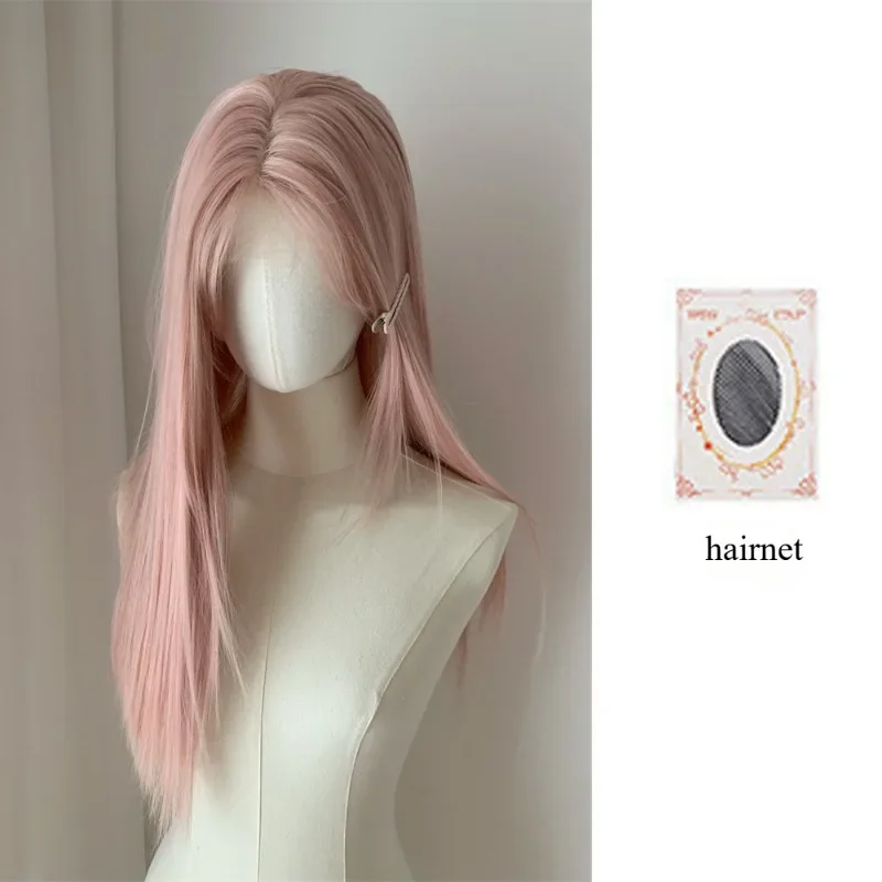 Pink Wig Long Straight Lace Front wigs for Woman Nature Synthetic Lace Wigs for Cosplay Daily Use Heat Resistant headband wig