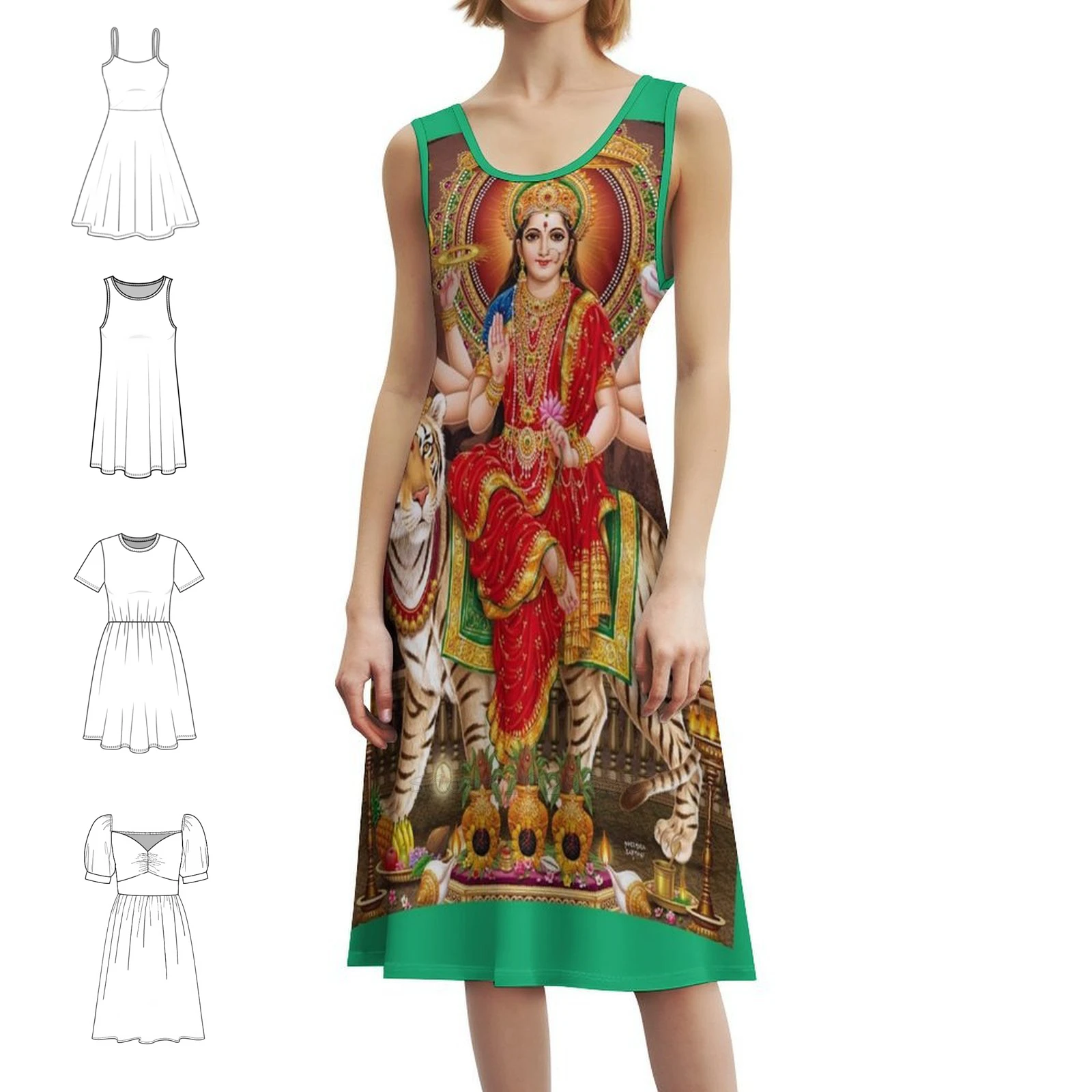 Goddess Durga Vintage Bohemian Dress Puff Sleeve Or Sleeveless Options For Women Dress Devi Sakti Jai Maa Durga Durga Female