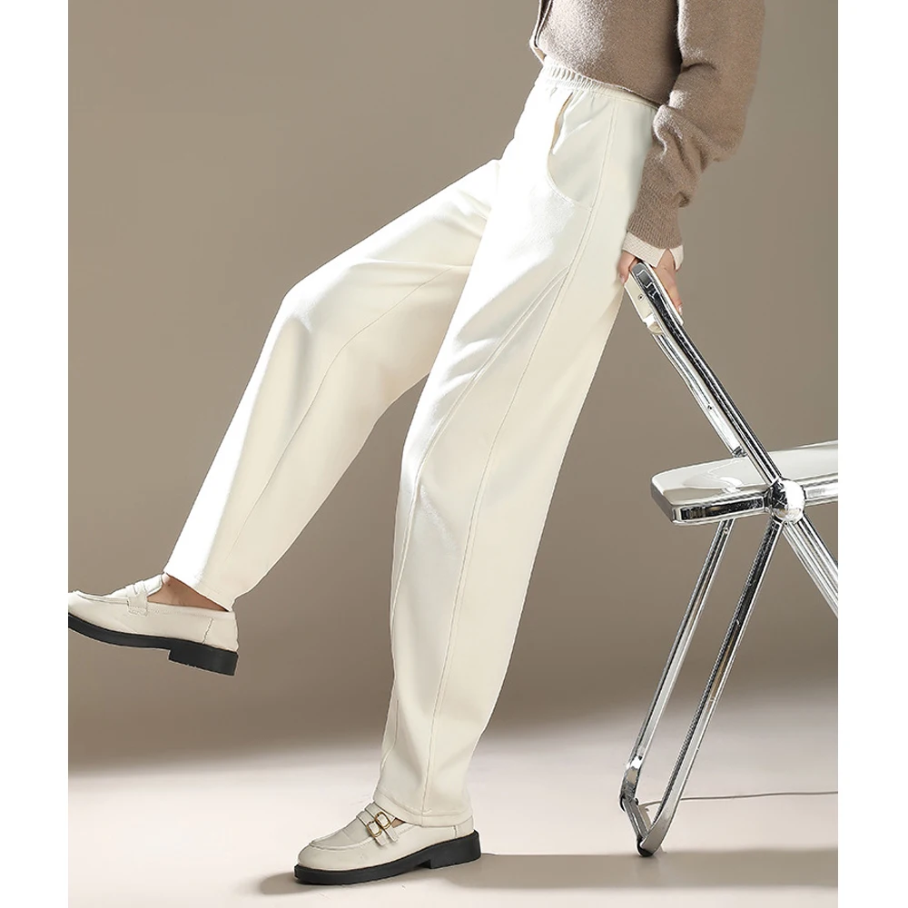 النمط الأوروبي السراويل الموز الأحمر النبيذ، المرأة الربيع والخريف الموضة الراقية الجديدة، بالإضافة إلى حجم السراويل سميكة واسعة الساق المنجل