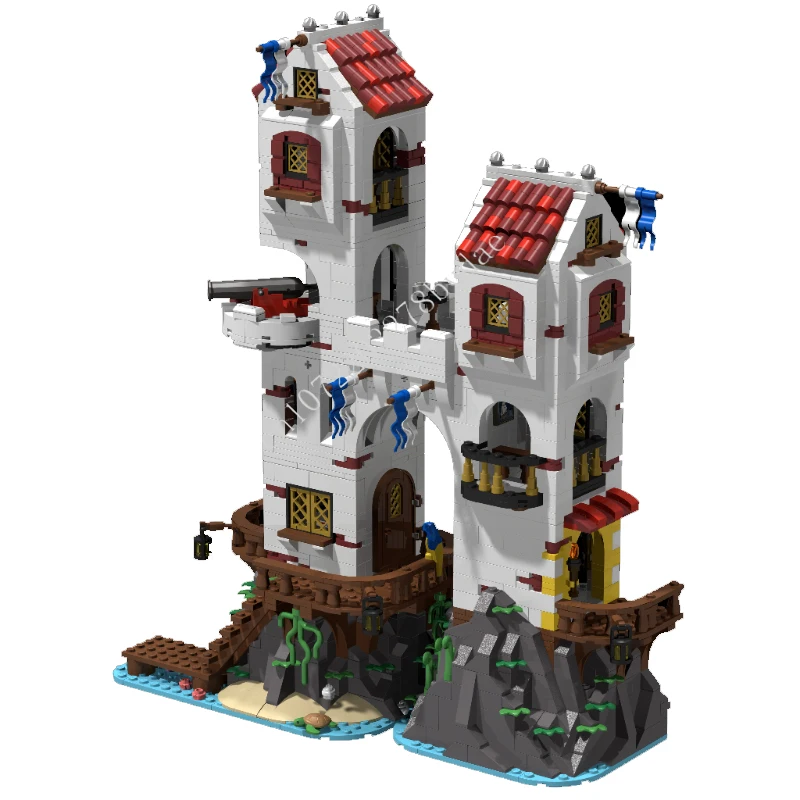 2015 pçs moc castelo medieval bloco de construção modelo ilha outpost tijolo técnico diy conjunto montagem brinquedos para crianças presentes do feriado