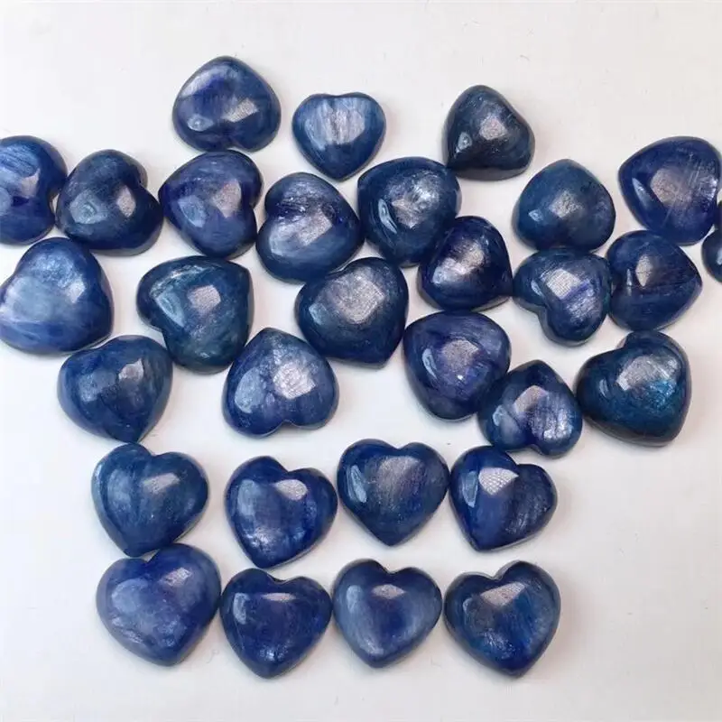 5PCS Natural Kyanite Heart Pendant Carving Healing Gemstone Carved Figurine Gift Fashion Jewelry For Women Gift 12-15MM