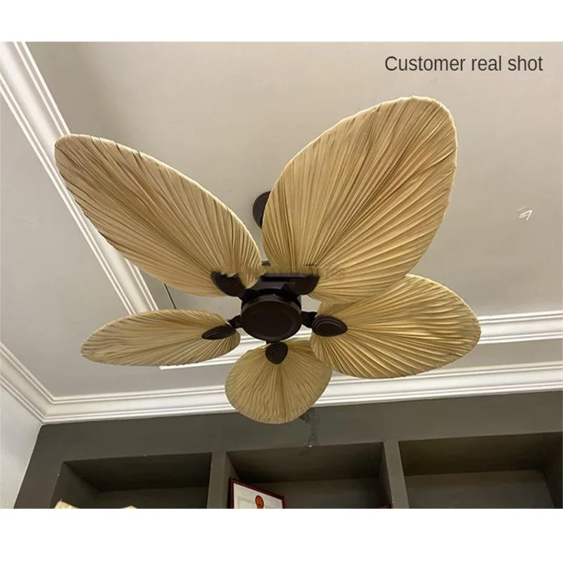 52 Inch Ceiling with Remote Control Fan Fancy Decorative Palm Leaf Blade Fashion Design Decoration No Lamp 6-Gear Adjustable