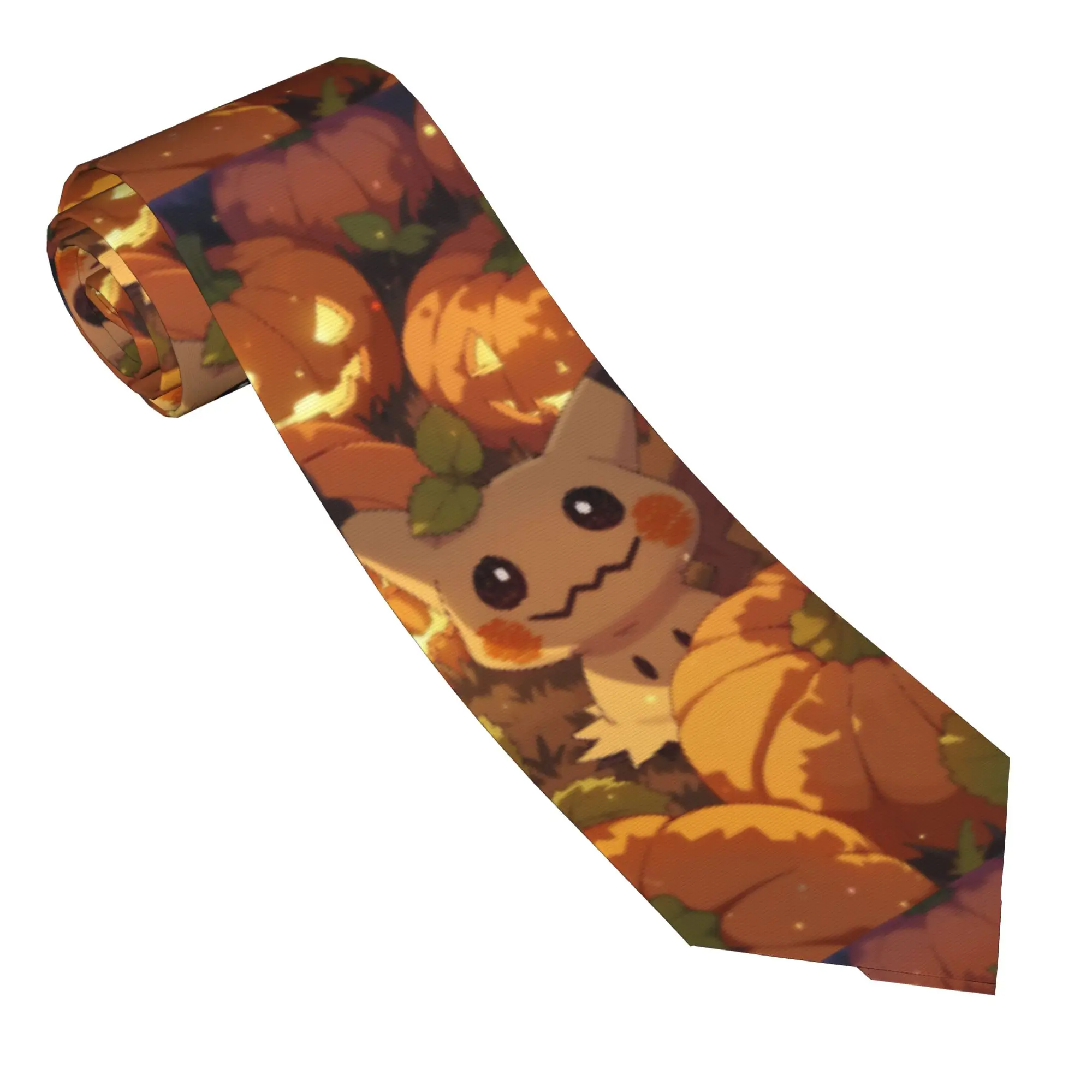 Mimikyus Pumpkin Neckties Men Women 8 cm Silk Neck Ties Poke-Mon Halloween for Mens Daily Wear Gravatas Wedding Accessories