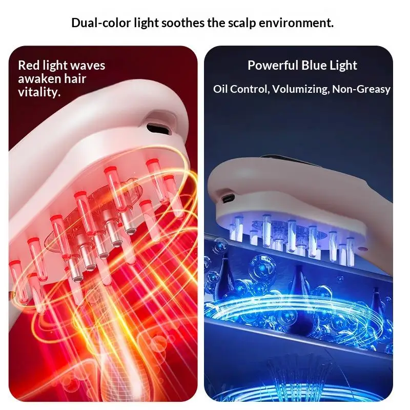 Electric Hair Growth Massage Comb With Hair Oil Dispenser Red Blue Light Therapy High Frequency Vibration Scalp Massager view 3