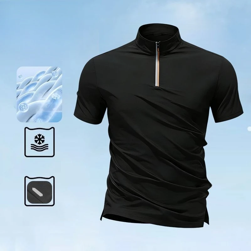 

High Performance Stand Collar Athletic Shirts for Running and Training, Quick Dry Breathable Summer Gym T-shirts with Reflective