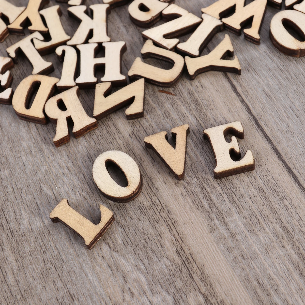 

50 PCS Letter Wood Chips DIY Crafts Supplies Wooden Letters Designs for Bamboo Discs with Holes
