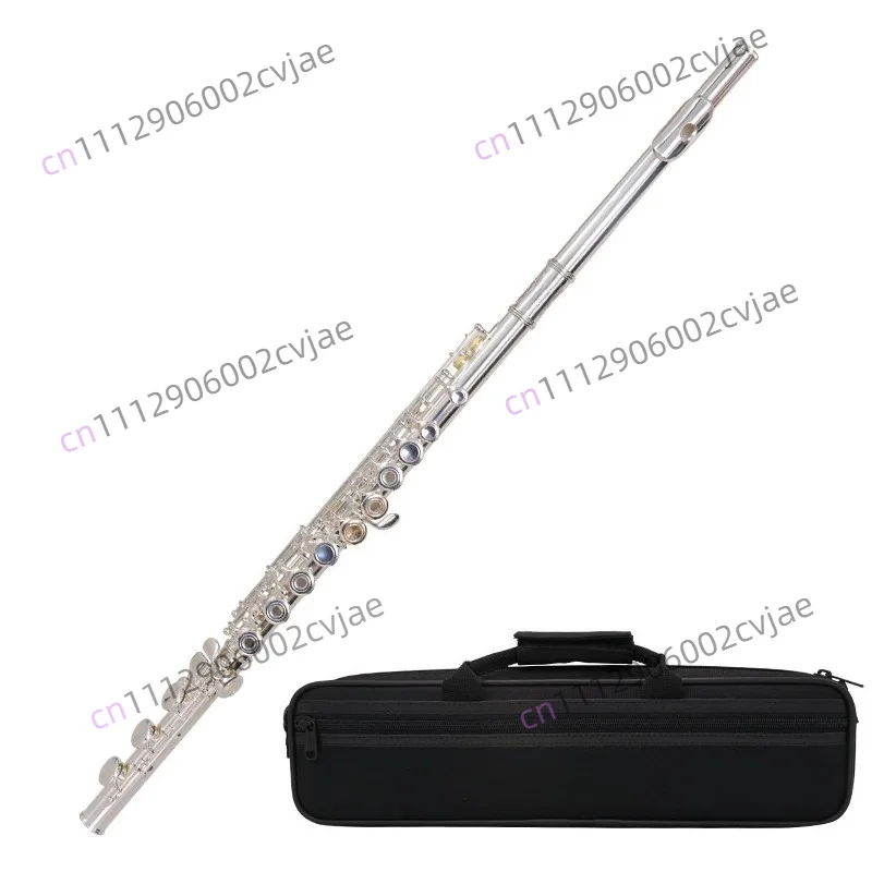 Double-purpose flute with opening and closing holes. Flute instrument in C key, made of white copper plated with silver.