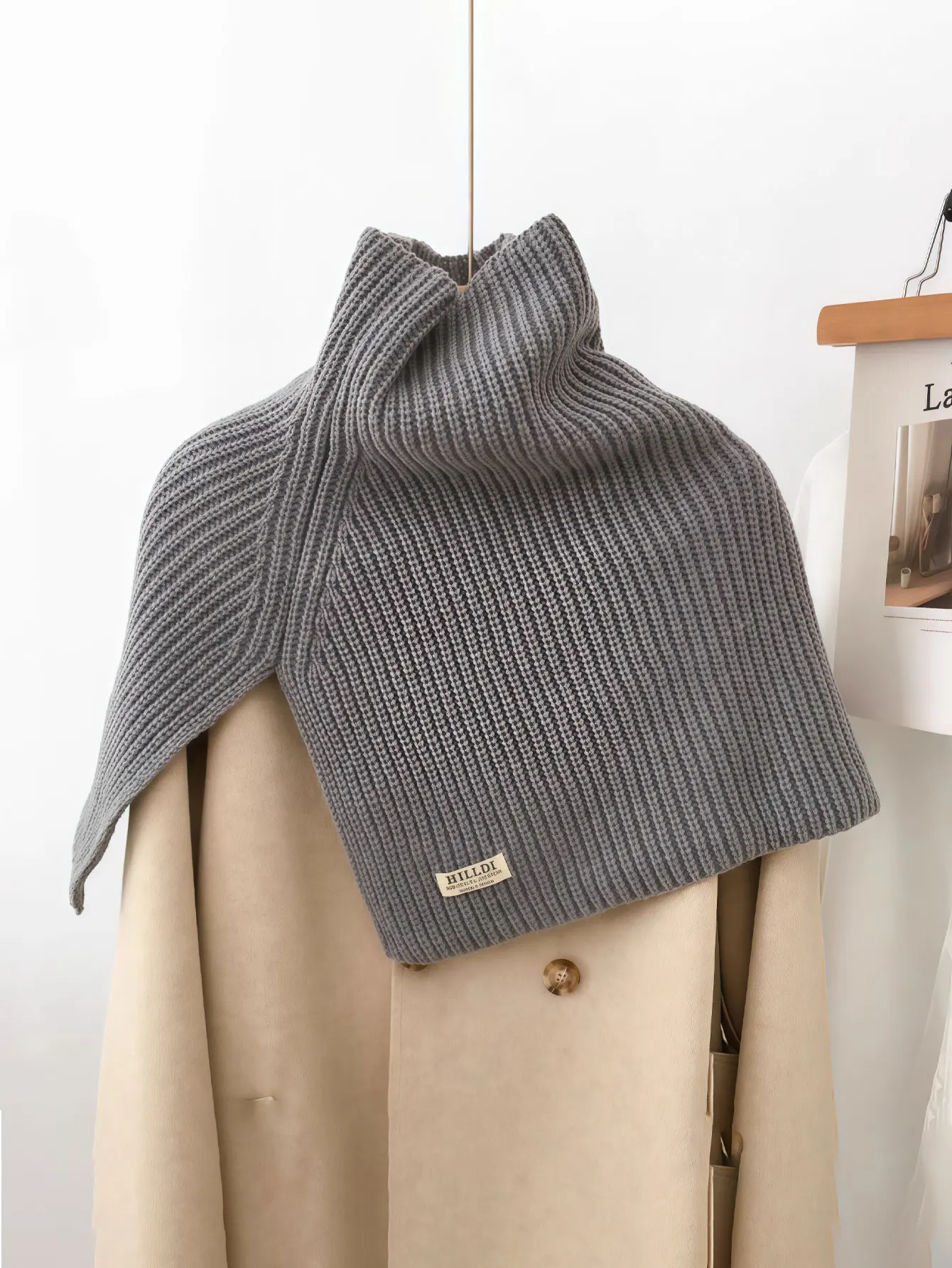 1PC  2026 Autumn/Winter New Style Solid Color Outerwear Warm Pullover High-neck Knitted Frayed Two-color Patched Scarf