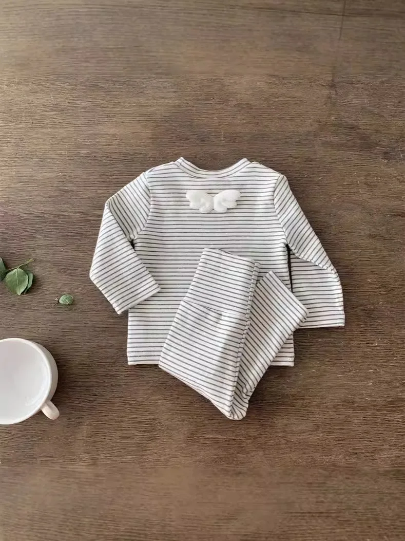 2024 Autumn New Baby Girl Striped Home Clothes Set Infant Girls Long Sleeve Tops + Pants 2pcs Suit Cotton Toddler Casual Outfits