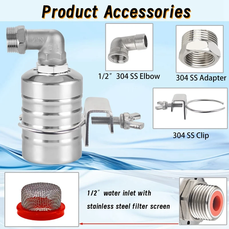 1/2Inch To 3/4Inch Water Float Valve,Stainless Steel Float Valve,Fully Automatic Water Level Controller Float Valve Durable