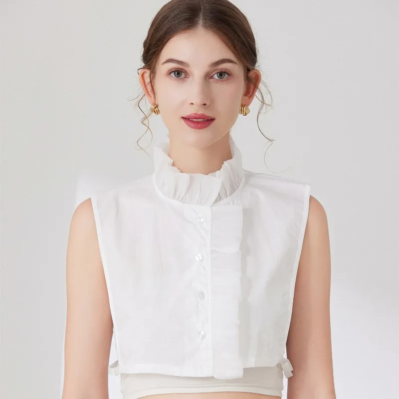 Damen Rüschen Fake Stehkragen Pullover Bottoming Shirt Falscher Kragen Herbst Abnehmbare Halbhemdblusenkrawatten