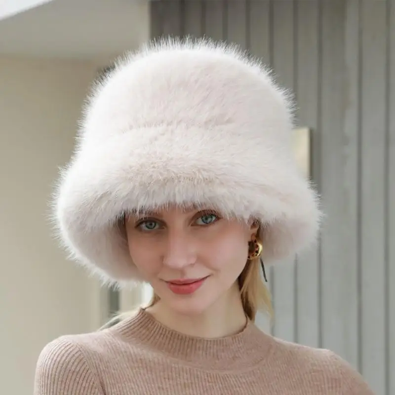 652F Y2k Windproof Bucket Hat Winter Warm Hat Adult Fisherman Hat Russian Cossack