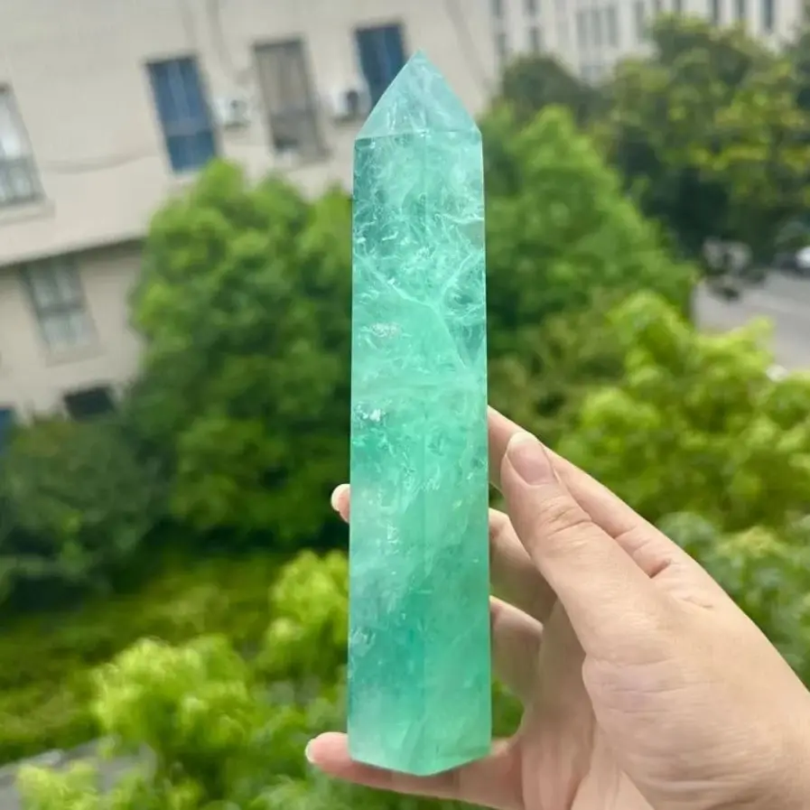 Pilier à pointe de Fluorite verte naturelle, pierre de guérison en cristal, Quartz vert, obélisque, baguette en cristal, Chakra Reiki, méditation Fengshui