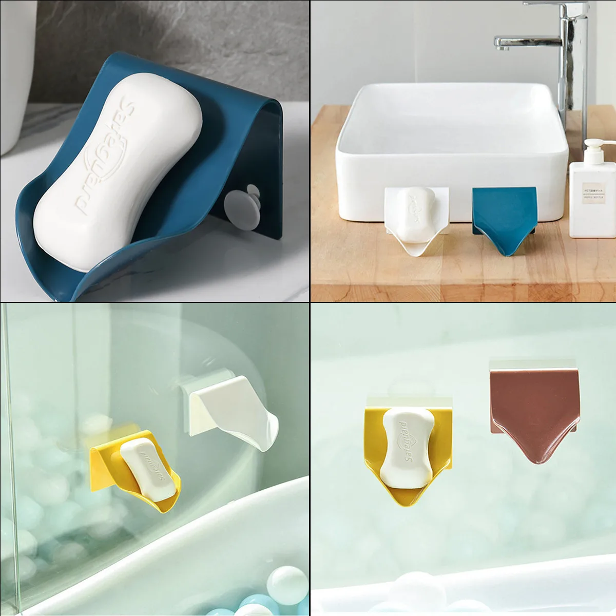 1Pc Soap Holder Bathr With Drain Wall Mounted Self Adhesive Plastic Supplies#oom Shower  Dish  Plates  Storage Box