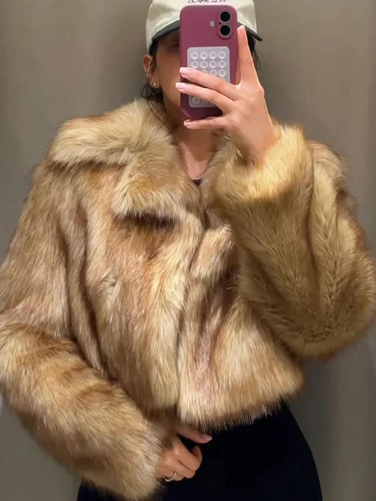 

HH Women ' s Winter Plush Coat Warm Casual Lapel Retro Long Sleeved Faux Fur Effect Short Coat Women's Fashion Coat