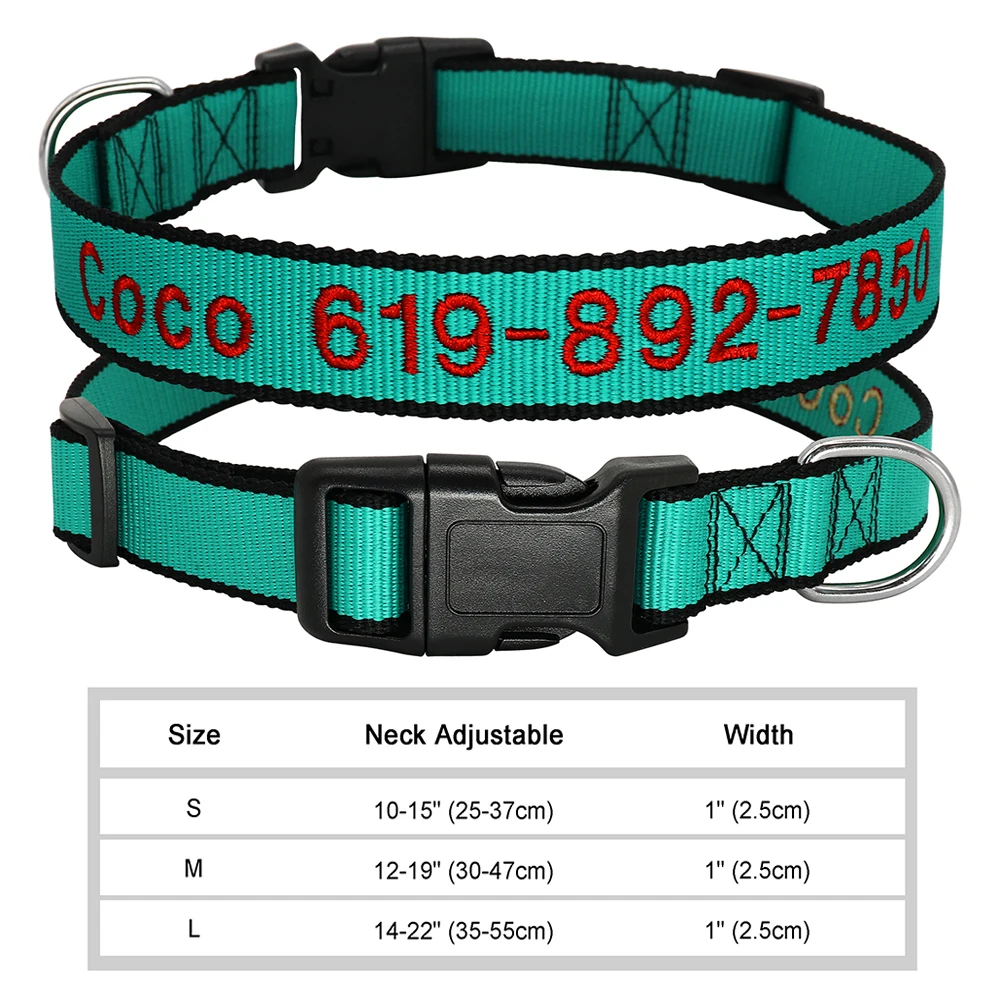 Verstelbare Nylon Geborduurde Halsband Aangepaste ID Naam Accessoires Huisdier Halsbanden Voor Kleine Middelgrote Honden Huisdieren Benodigdheden Perro