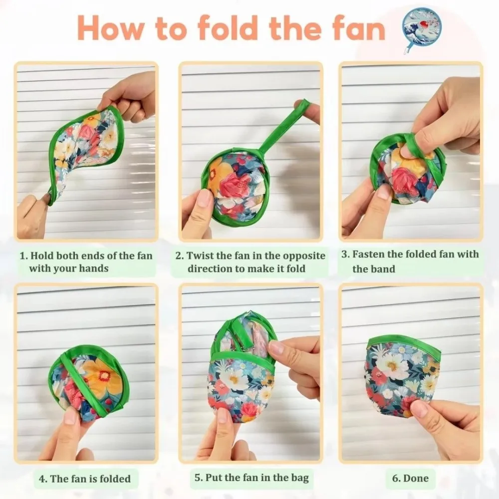 NEW 8 Styles Round Foldable Fan Lightweight with Storage Bags Handheld Folding Fan Portable Cooling Fans for Festival Wedding
