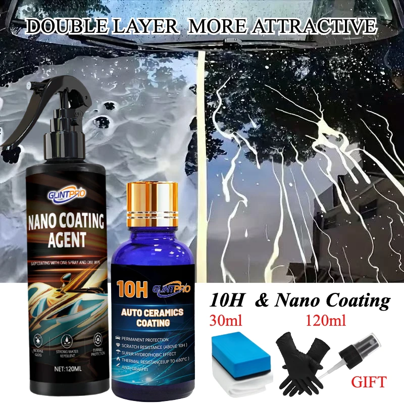 2-in-1 10H Ceramic Coating & Nano Coating Kit Car Scratch Remover Kit High Gloss Hydrophobicity Car Polish Car Care Prodtucts
