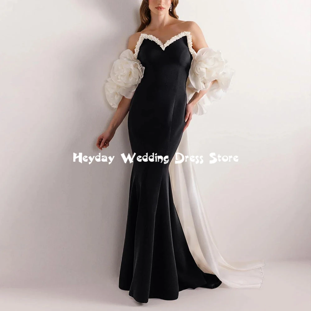 

Heyday Women's Mermaid V-neck Strapless Pearls Evening Dresses Sleeveless With 3D Flowers Floor-Length Elegant Dresses 2025