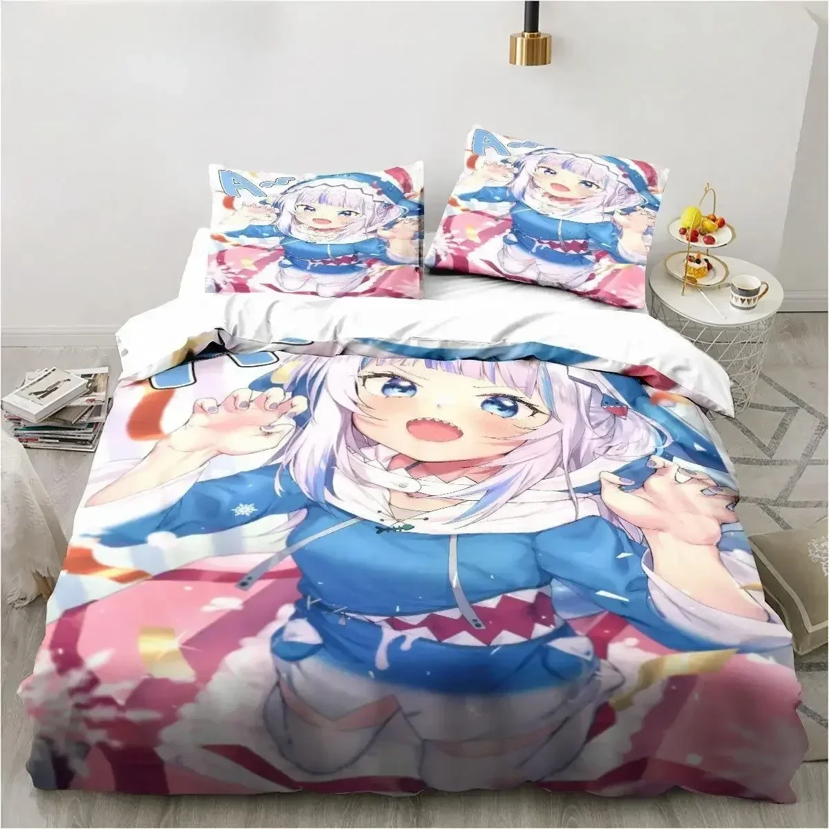 

Top Kawaii Gawr Gura Cute Girl My Angle King Twin Double Child Bedding Set Microfiber or Polyester Print Anime Duvet Cover Set