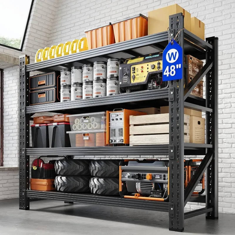 

Металлические гаражные полки шириной 48 дюймов, сверхпрочные регулируемые стальные органайзерные стеллажи, полка для универсальной стойки, 48 дюймов Ш x 24 дюйма В x 69 дюймов