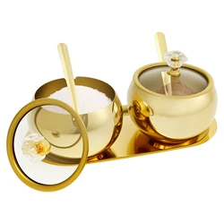 Stainless Steel Seasoning Container with Clear Glass Lid&Spoon Multifunctional Pot for Salt Candy Coffee Bean Kitchen Accessorie