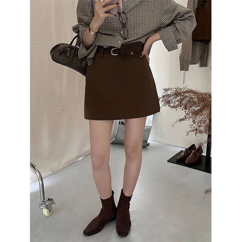 Hellokay Thiened Fce High Waist Slimming Suit Sle  Skirt Women's Autumn Winter Faion Korean A-Line ort Skirt
