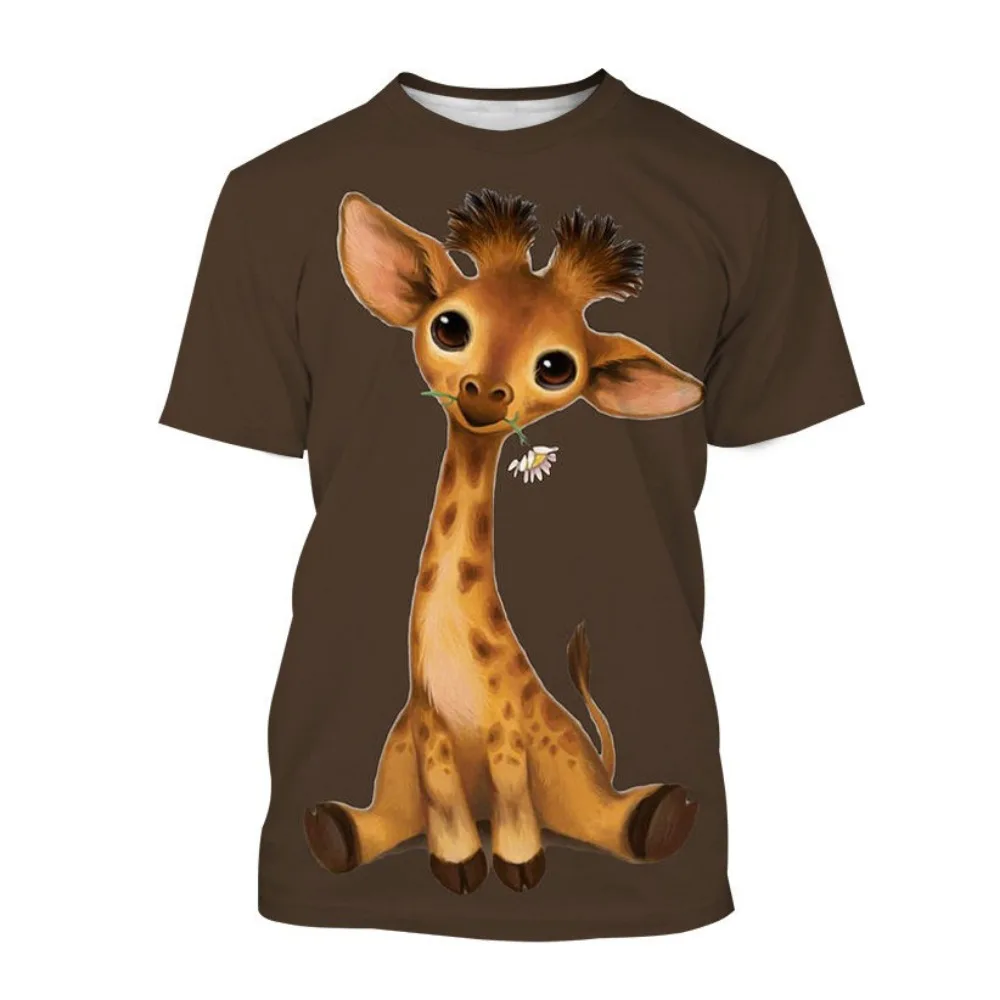 

Cartoon Animal Giraffe Graphic T Shirts for Men Summer Trend Casual Cute Harajuku Printed Round Neck Short Sleeve