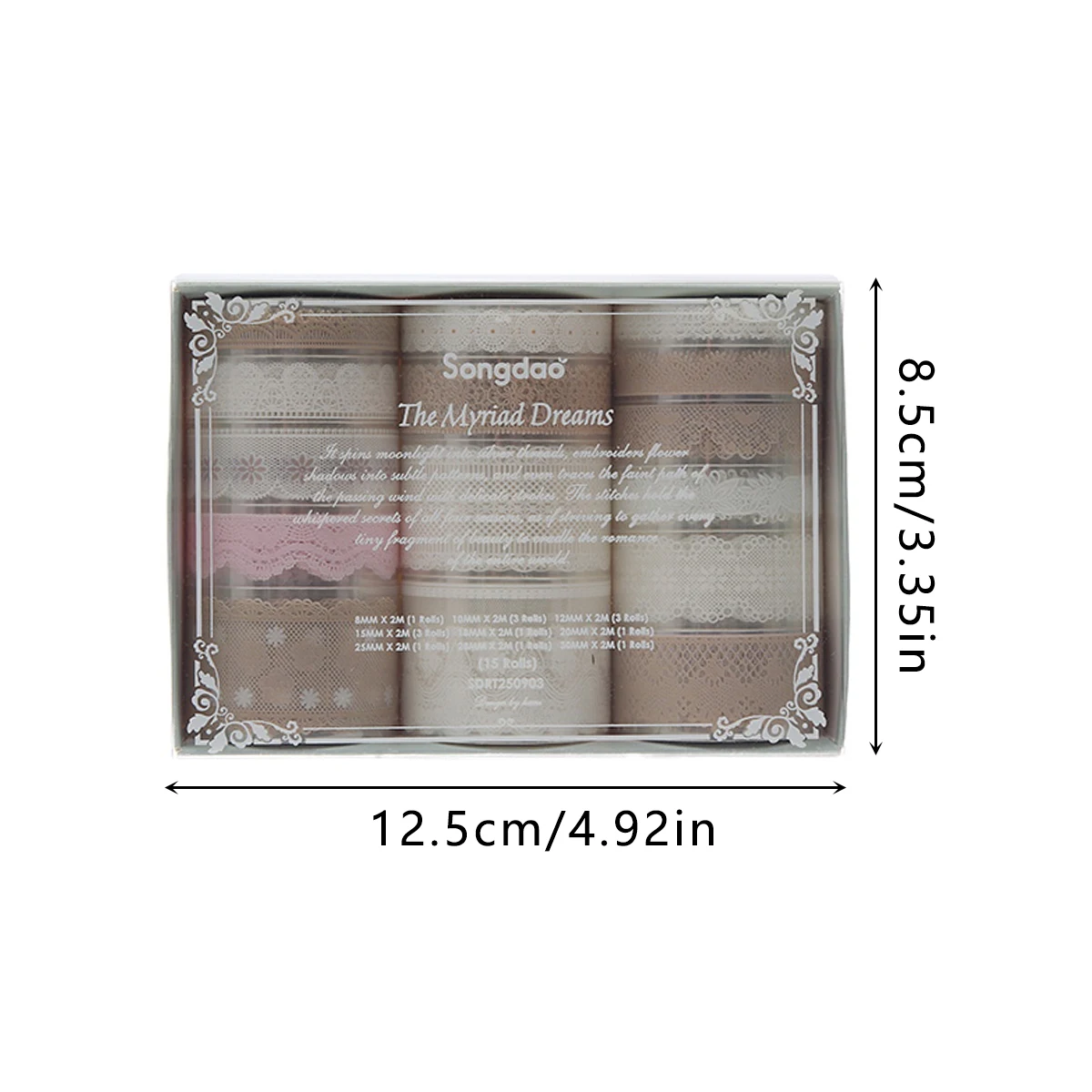 Garniture en dentelle ajourée, 15 rouleaux/ensemble, ruban adhésif imperméable en matériau PET pour manuels de bricolage, emballage cadeau, décoration exquise