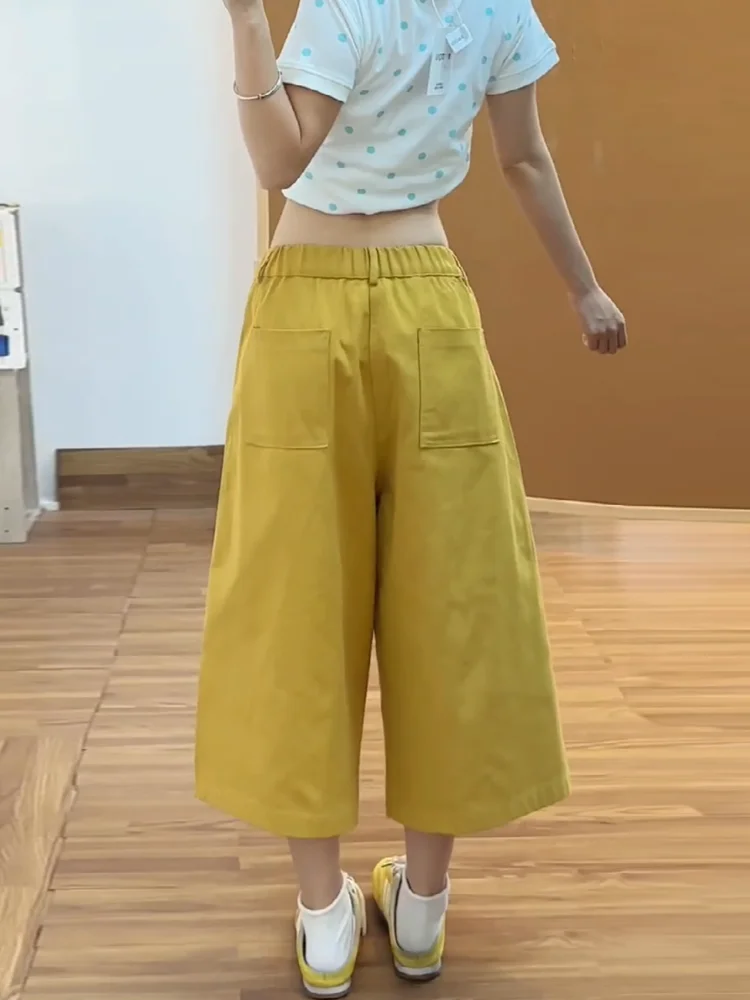 Spicy Girl Dopaamine Yellow Cartoon Embroidery Seven-Foot Denim Jeans Women Summer Design Loose Straight Leg Wide Leg Mid-Pants - view 3