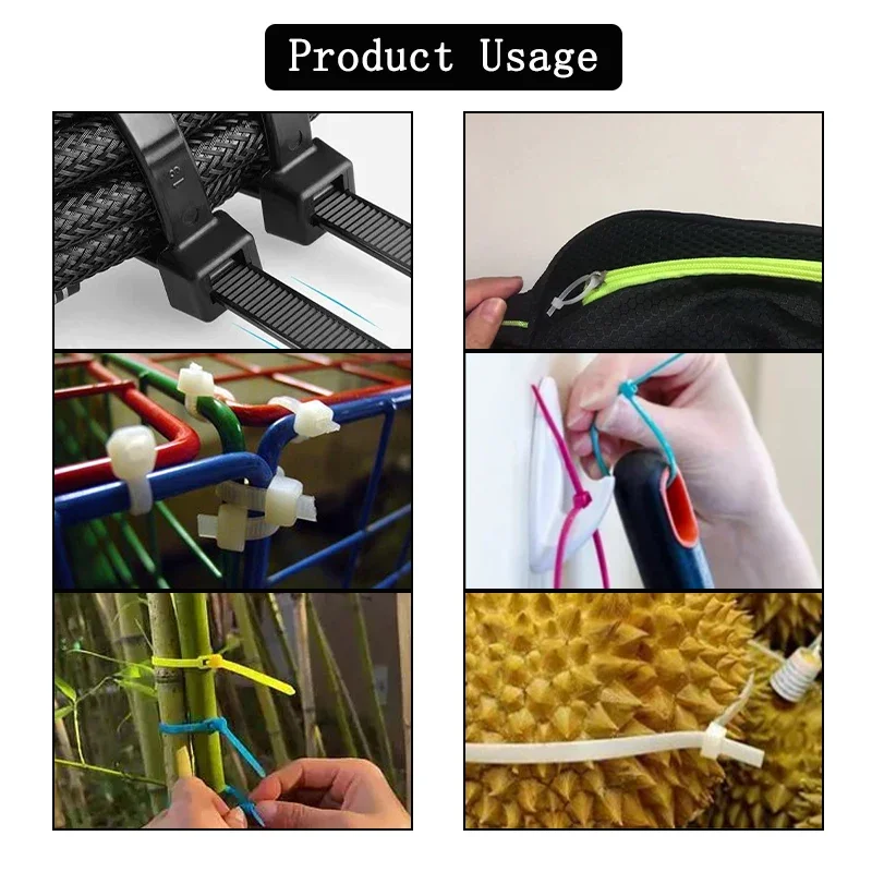 Immagine 7: Fascette per cavi in Nylon nero autobloccanti 100/150/200mm cinghie avvolgenti per rilegatura in plastica con cerniera organizzatore per fissaggio cavi fai da te