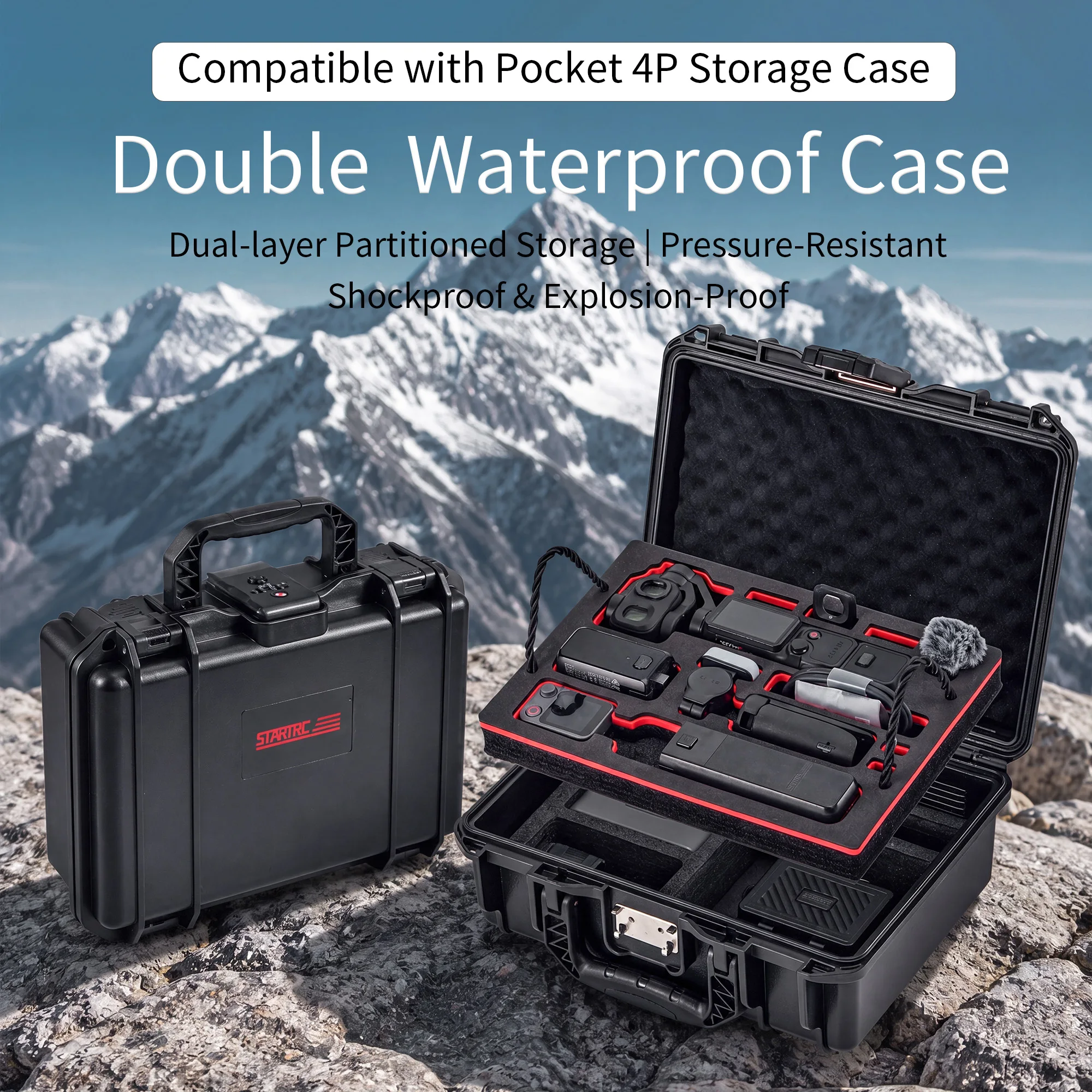 STARTRC PHOTO Double-Layer Waterproof Hard Case for DJI OSMO Pocket 4/4 Pro Accessories with TSA Lock Large Capacity Travel Case