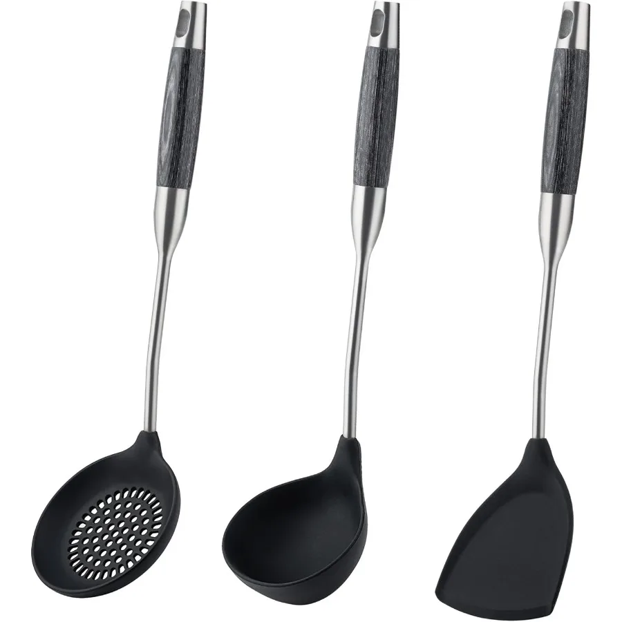 

Silicone Wok Spatula Ladle Skimmer Tool Set for StirFrying and Deep Frying NonStick HeatResistant Cooking Utensils with Stainle