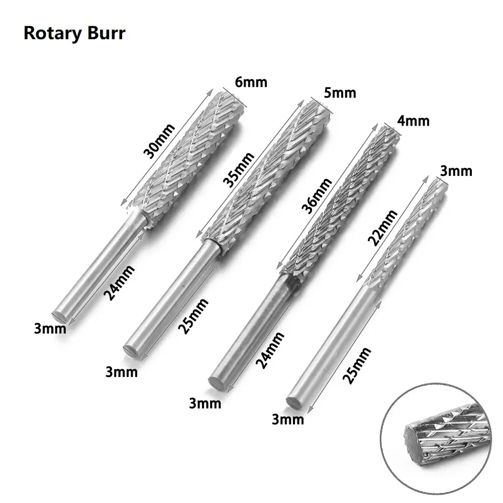 Double Groove Rotary File 3-6mm Grinding Head Carbide Burr Milling Cutter Drill Bit Set Finishing Metal Mould